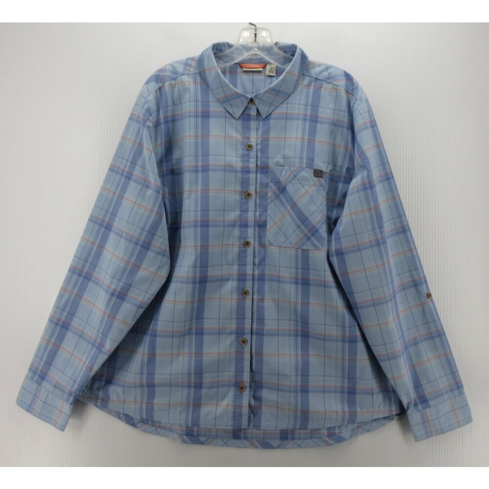 LL Bean Top 1X Plus Everyday SunSmart Shirt Button Up Plaid Roll Tab